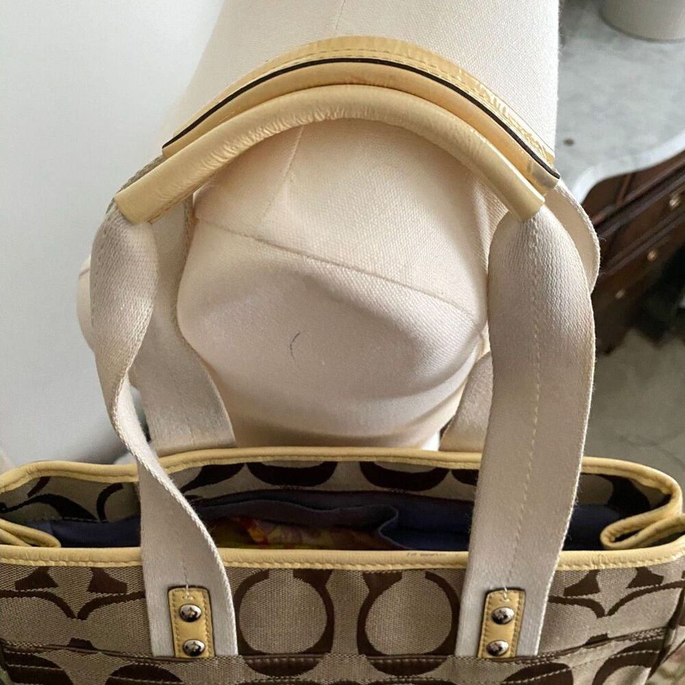 Coach Daisy Signature Tote Bag Brown Khaki Canvas Leather Shoulder Purse F14878 - Picture 6 of 15